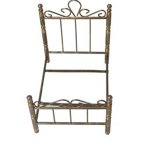 Miniature Bed Frame Base Brass Metal Dollhouse Collectible Furniture Vtg